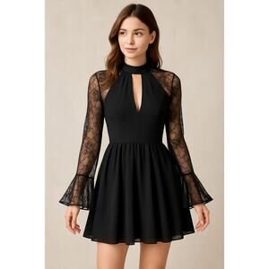 My Michelle Black Fit and Flare Long Sleeve Lace Dress Size 7